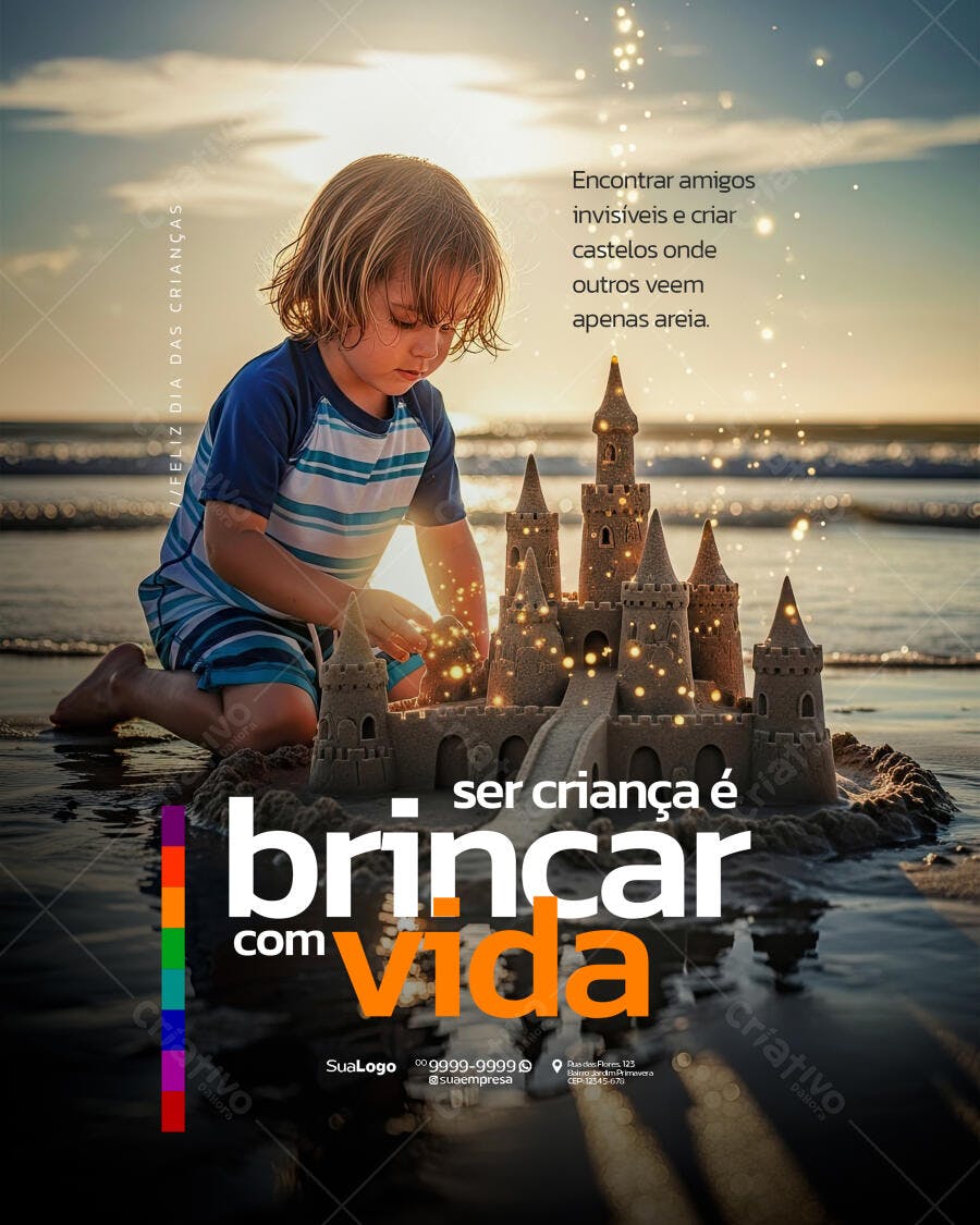 Flyer Dia das Crianças Castelo de Areia PSD Editável