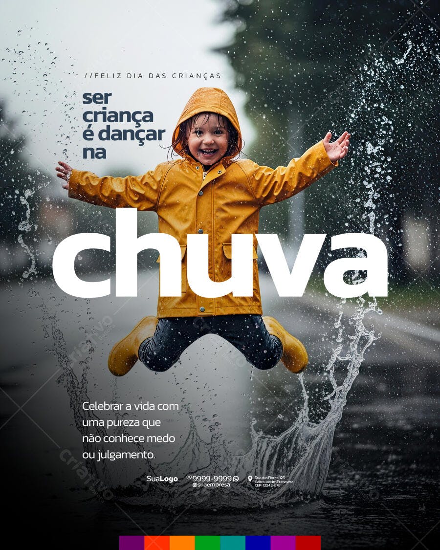 Flyer Dia das Crianças Chuva Amarela PSD Editável