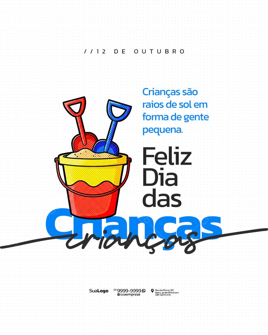 Flyer Dia das Crianças 12 de Outubro Balde Pás Psd Editável