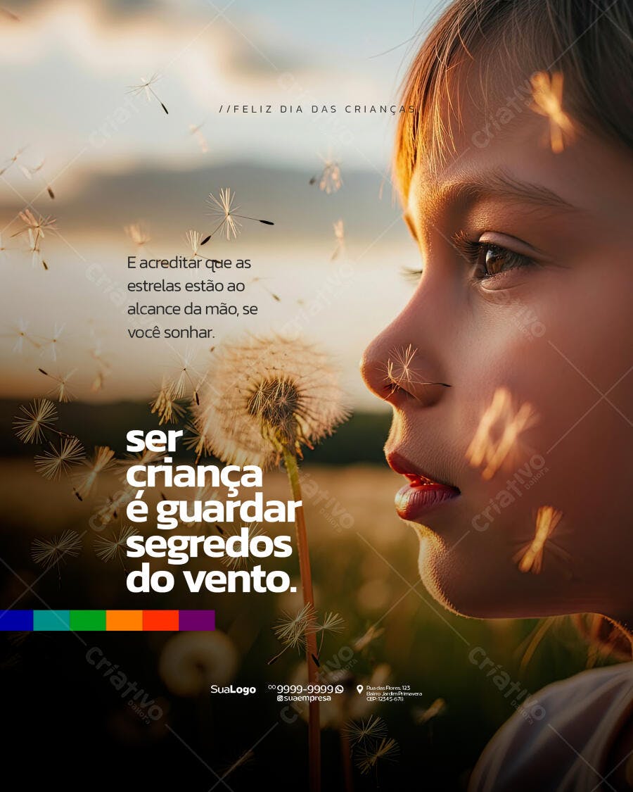 Flyer Dia das Crianças Menina Dente de Leão PSD Editável