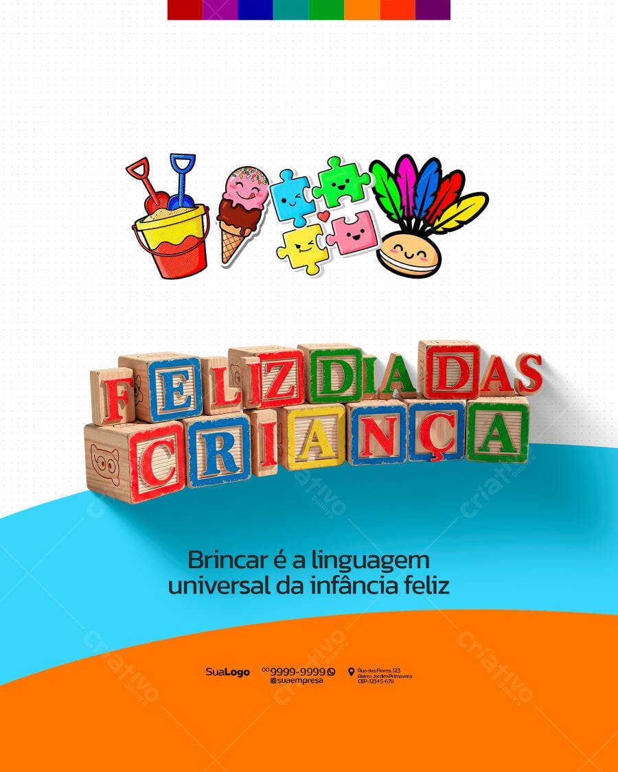 Flyer Dia das Crianças Lúdico com Brinquedos Psd Editável