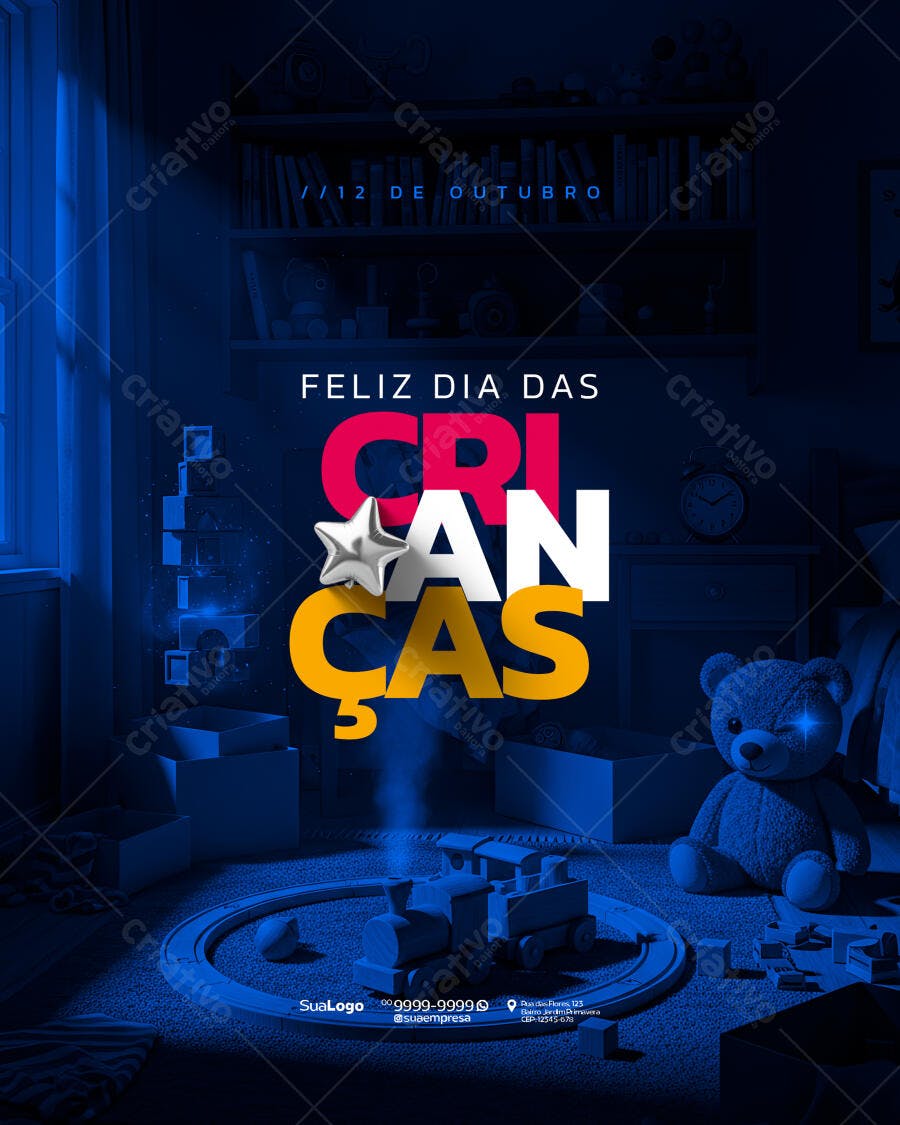 Post Redes Sociais Dia das Crianças 12 de Outubro PSD Editável