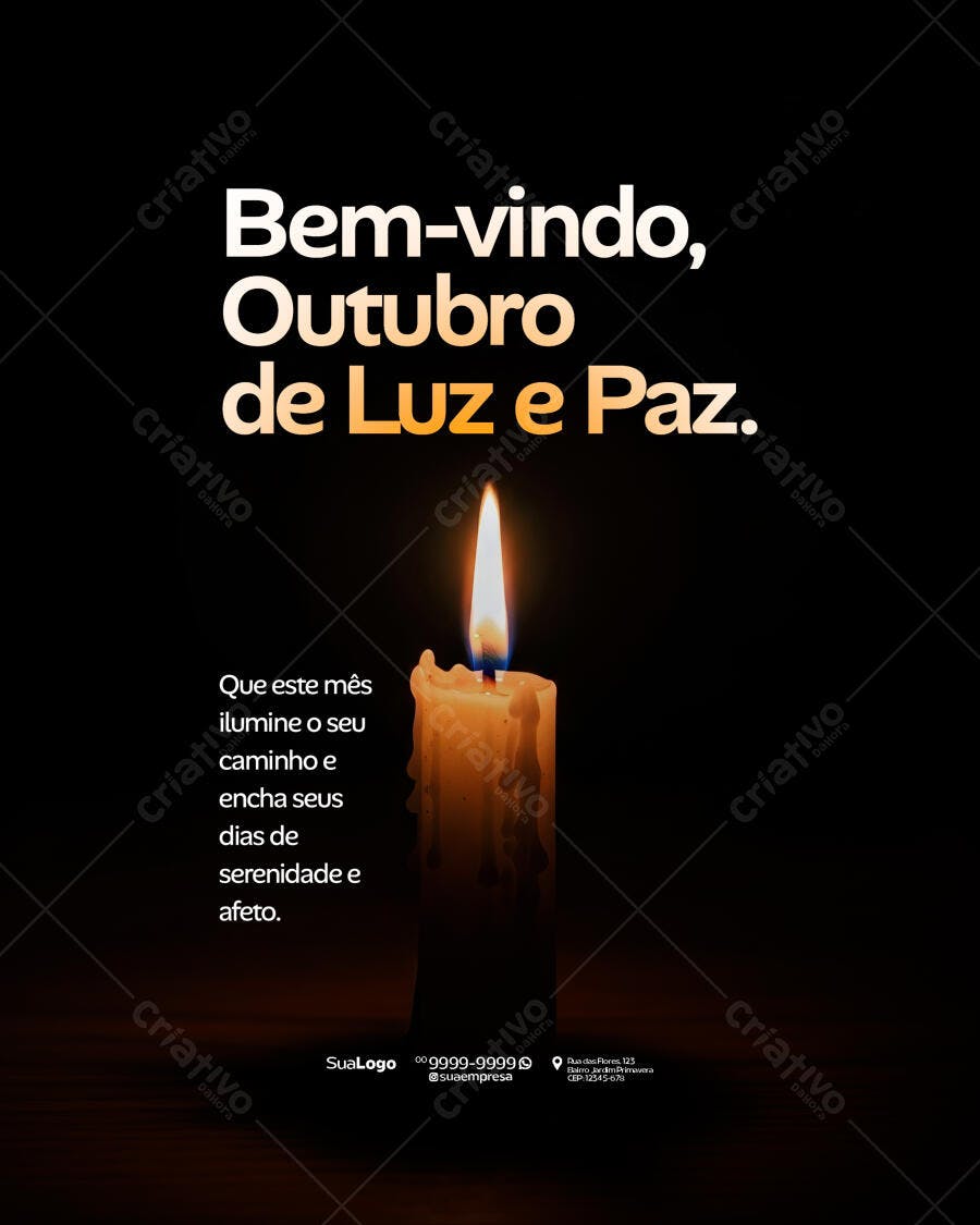 Post Redes Sociais Bem-vindo Outubro Luz e Paz com Vela PSD Editável