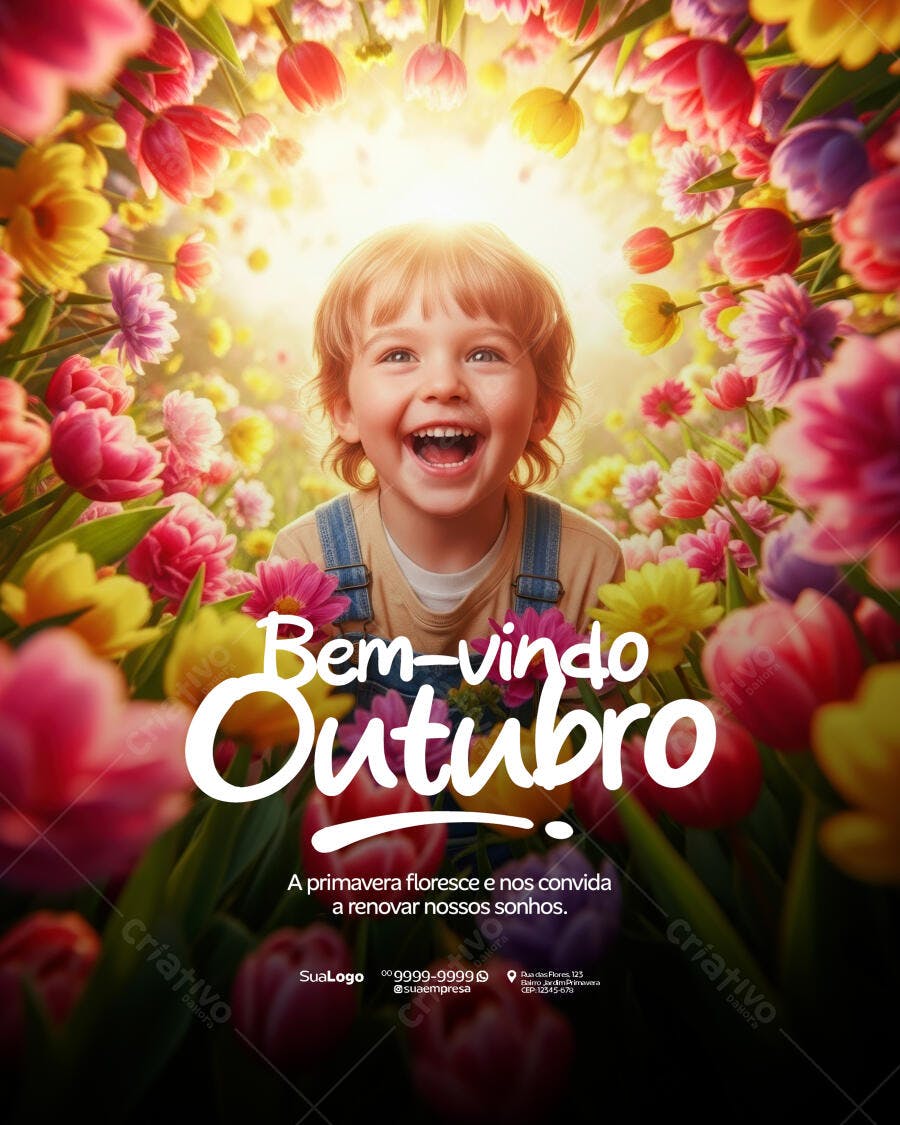 Flyer Bem-vindo Outubro Primavera Psd Editável