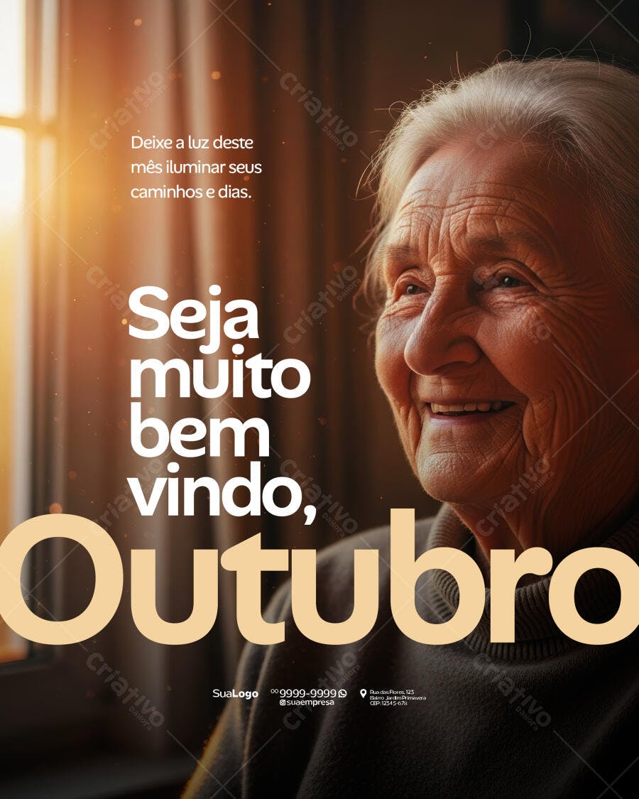 Post Social Boas-vindas Outubro Mulher Idosa Aconchegante PSD Editável