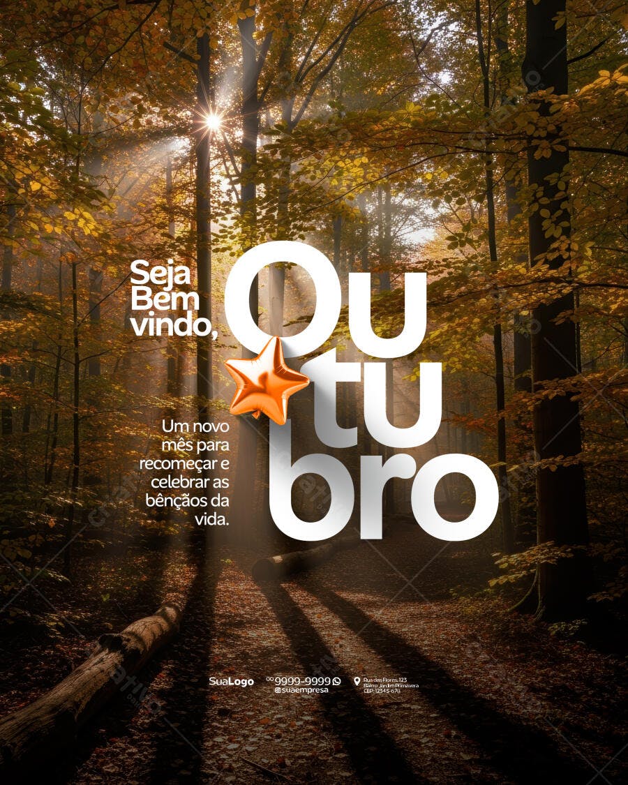 Post de Boas-vindas Outubro Floresta Outonal PSD Editável