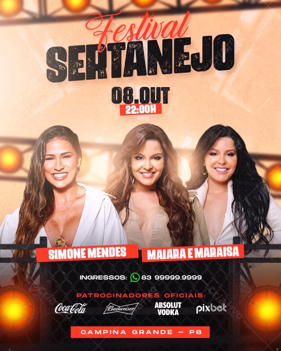 Flyer Festival Sertanejo com Simone Mendes e Maiara e Maraisa PSD Editável