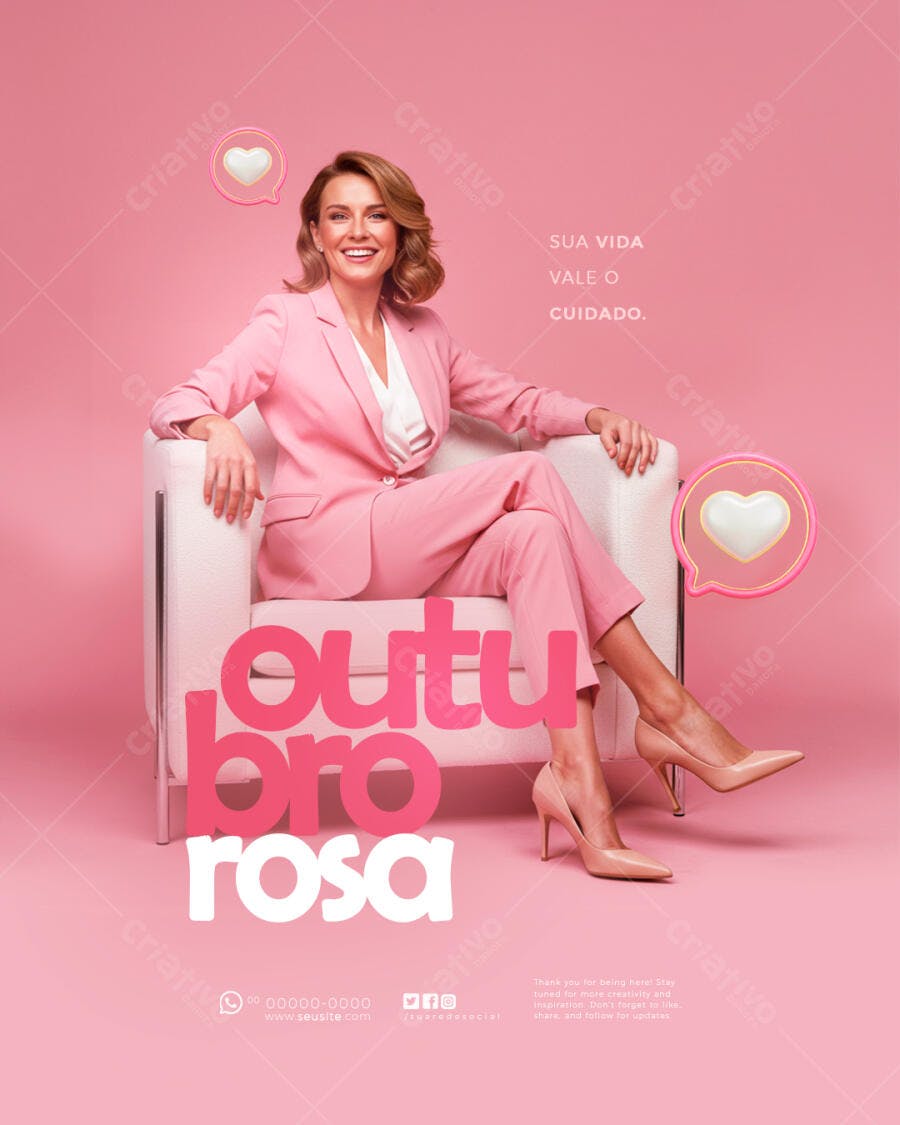 Flyer Outubro Rosa Conscientização Saúde com Mulher PSD Editável