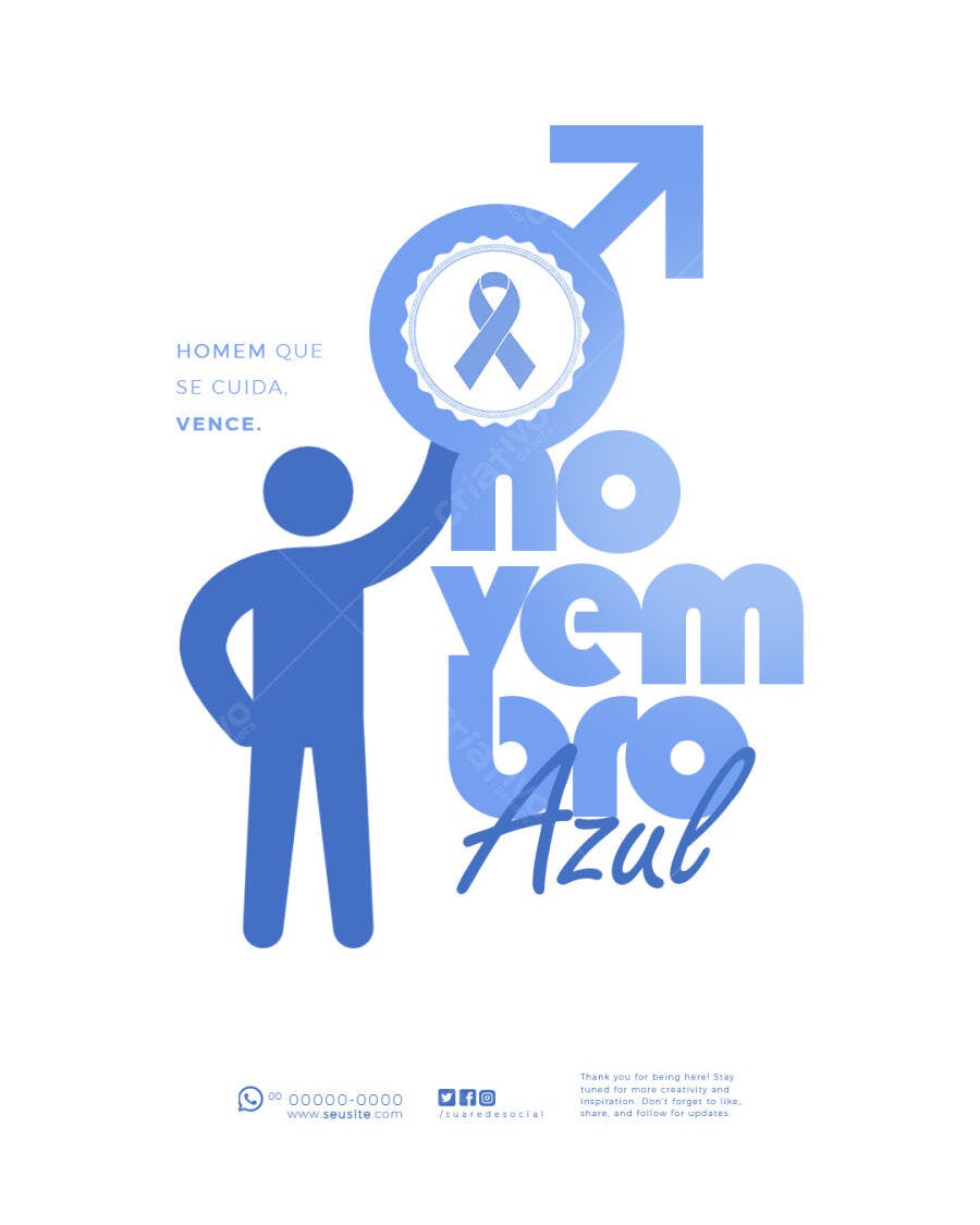 Post Redes Sociais Novembro Azul Conscientização Saúde Homem PSD Editável