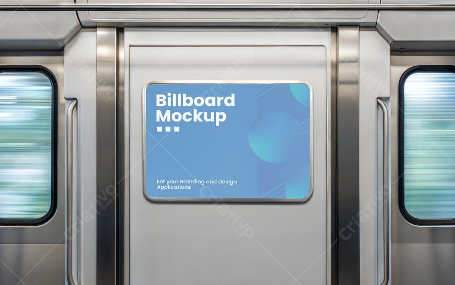 Mockup de Painel Publicitário Moderno em Metrô, Anúncio Interno Azul e Cinza