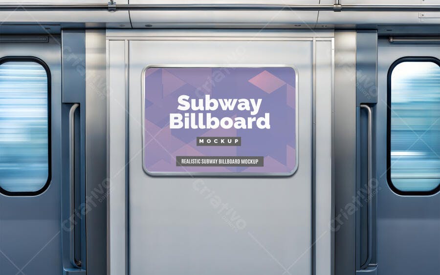 Mockup de Outdoor Publicitário em Metrô Moderno Realista Cinza e Roxo