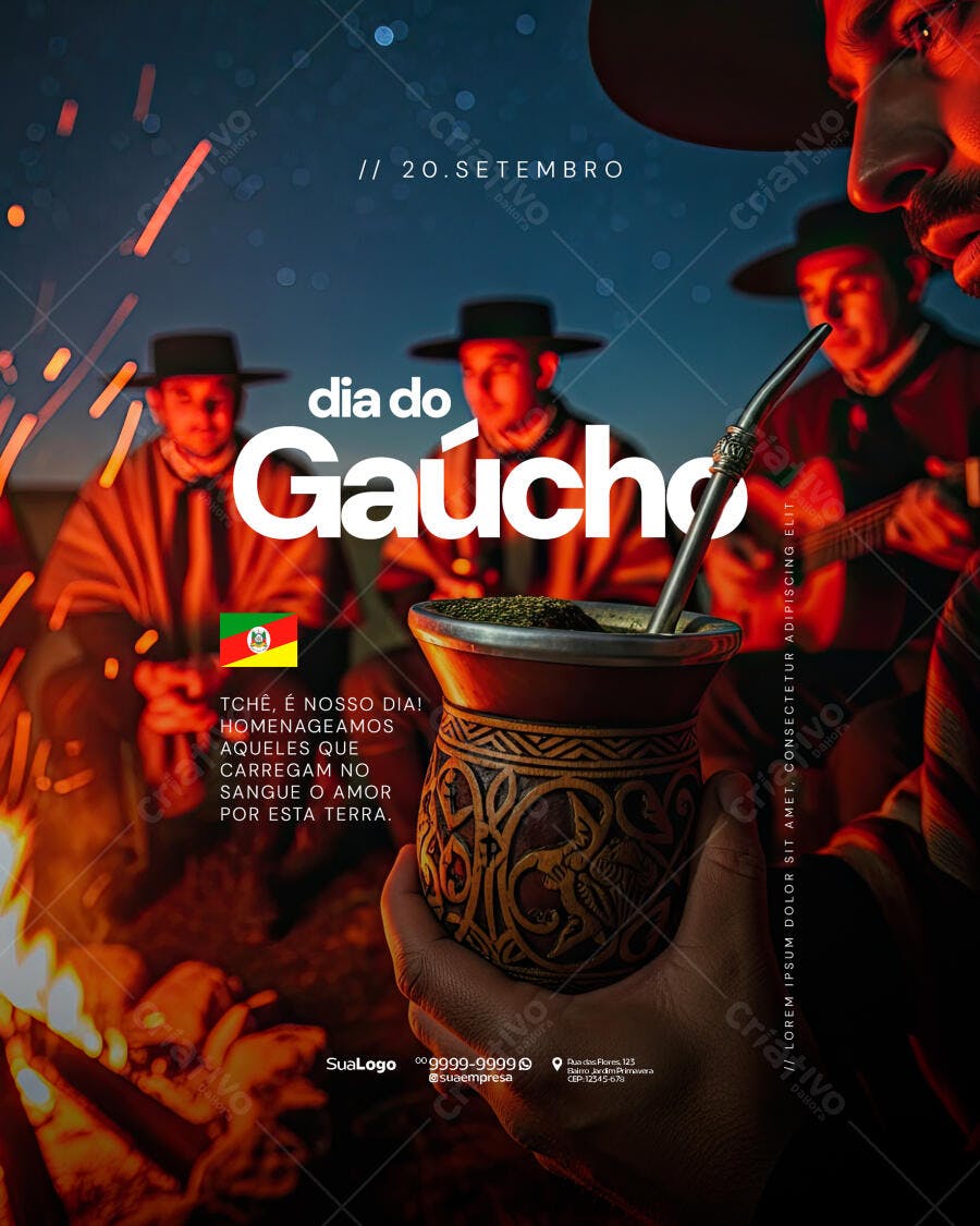 Flyer Dia do Gaúcho 20 de Setembro PSD Editável