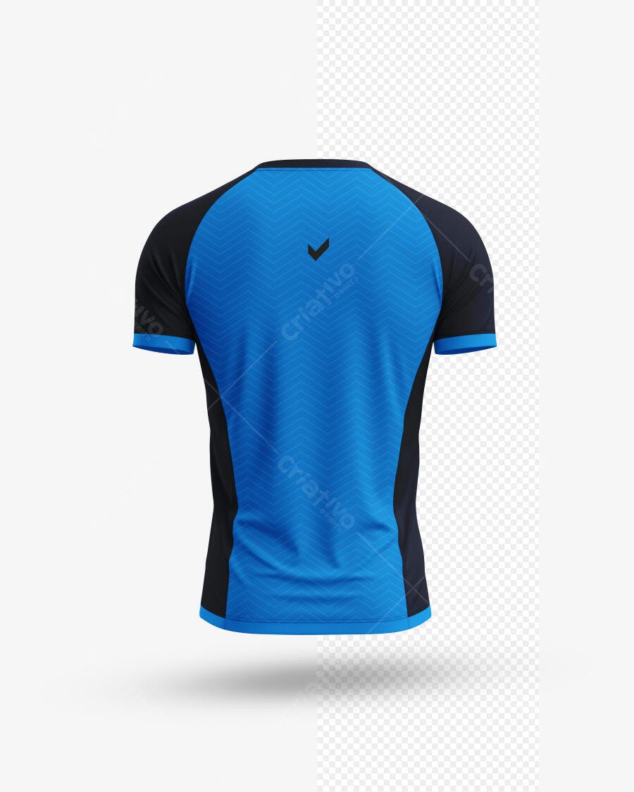 Mockup Realista de Camisa Esportiva Masculina Azul e Preta Vista Costas