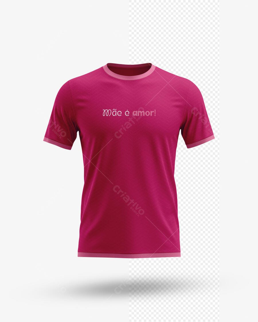 Mockup Camiseta Feminina Pink Realista com Gola Rosa para Dia das Mães
