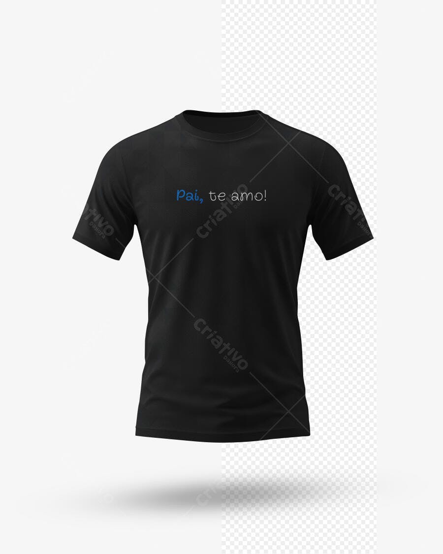 Mockup Camiseta Preta "Pai, te amo!" Realista Fundo Transparente