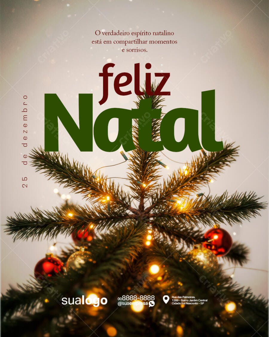 Flyer de Feliz Natal com Árvore e Luzes PSD Editável