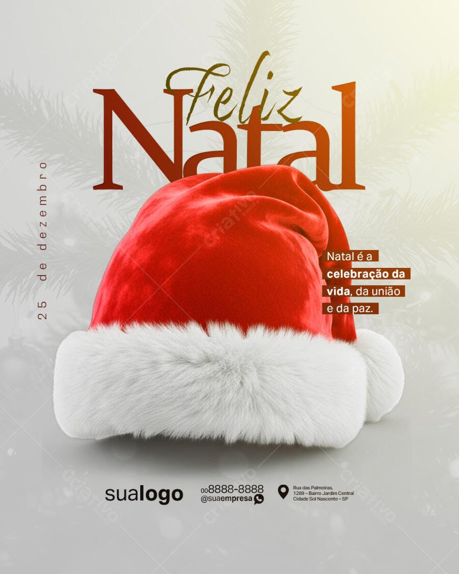 Post Redes Sociais Feliz Natal Gorro Vermelho PSD Editável