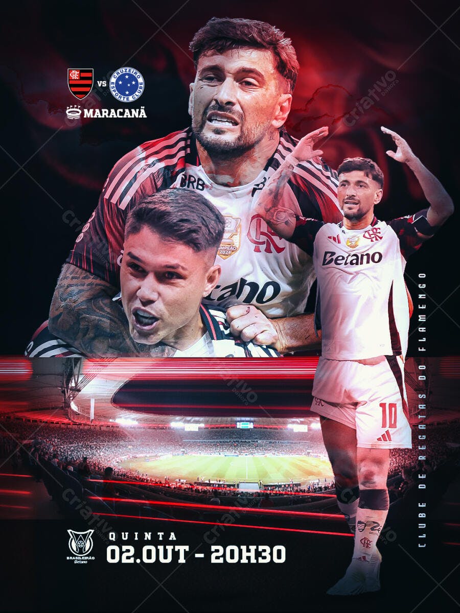 Flyer Jogo de Futebol Flamengo vs Cruzeiro Maracanã PSD Editável
