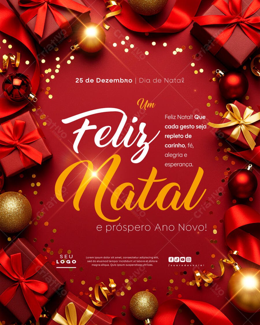 Flyer Feliz Natal e Próspero Ano Novo PSD Editável