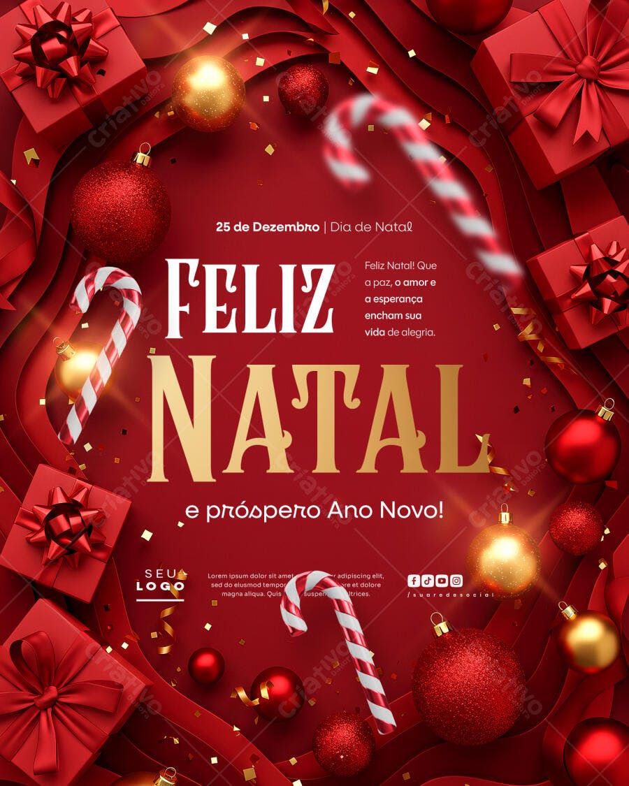 Post Redes Sociais para Natal e Ano Novo PSD Editável