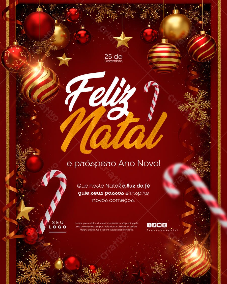 Flyer Feliz Natal e Próspero Ano Novo PSD Editável