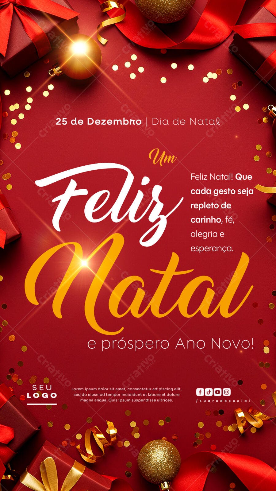 Flyer Feliz Natal e Próspero Ano Novo PSD Editável