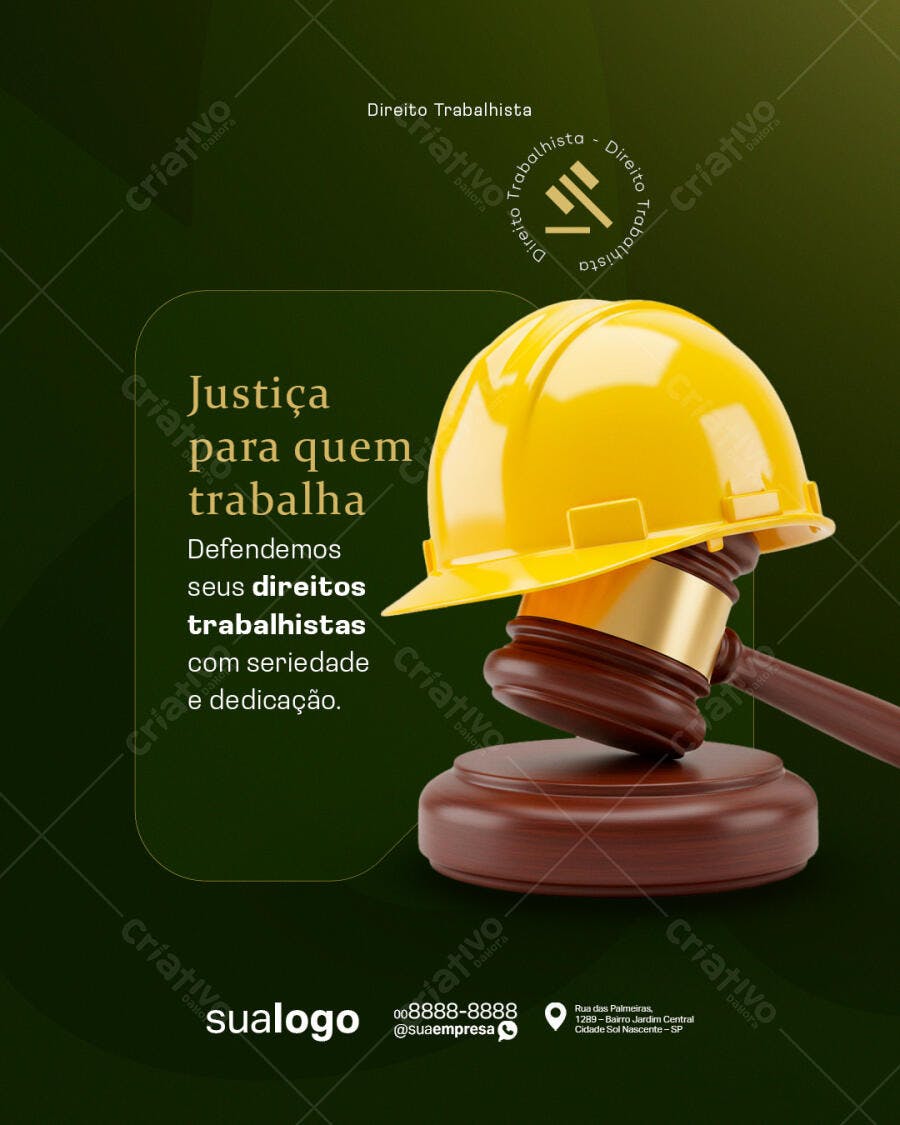 Post para Direito Trabalhista com Capacete e Martelo PSD Editável