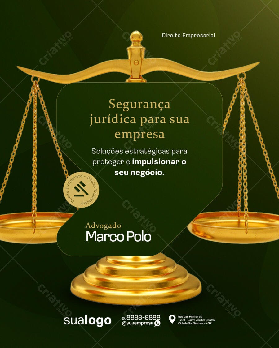 Flyer Advogado Direito Empresarial Balança Dourada PSD Editável