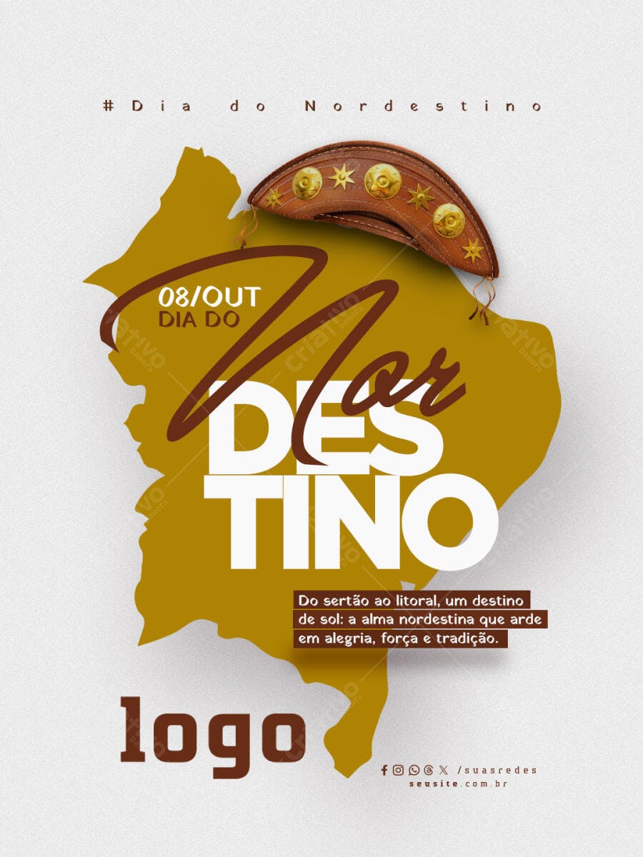 Flyer Dia do Nordestino Chapéu de Couro PSD Editável