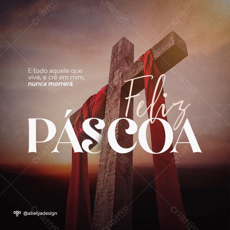 Flyer Feliz Páscoa Cruz Manto Vermelho PSD Editável