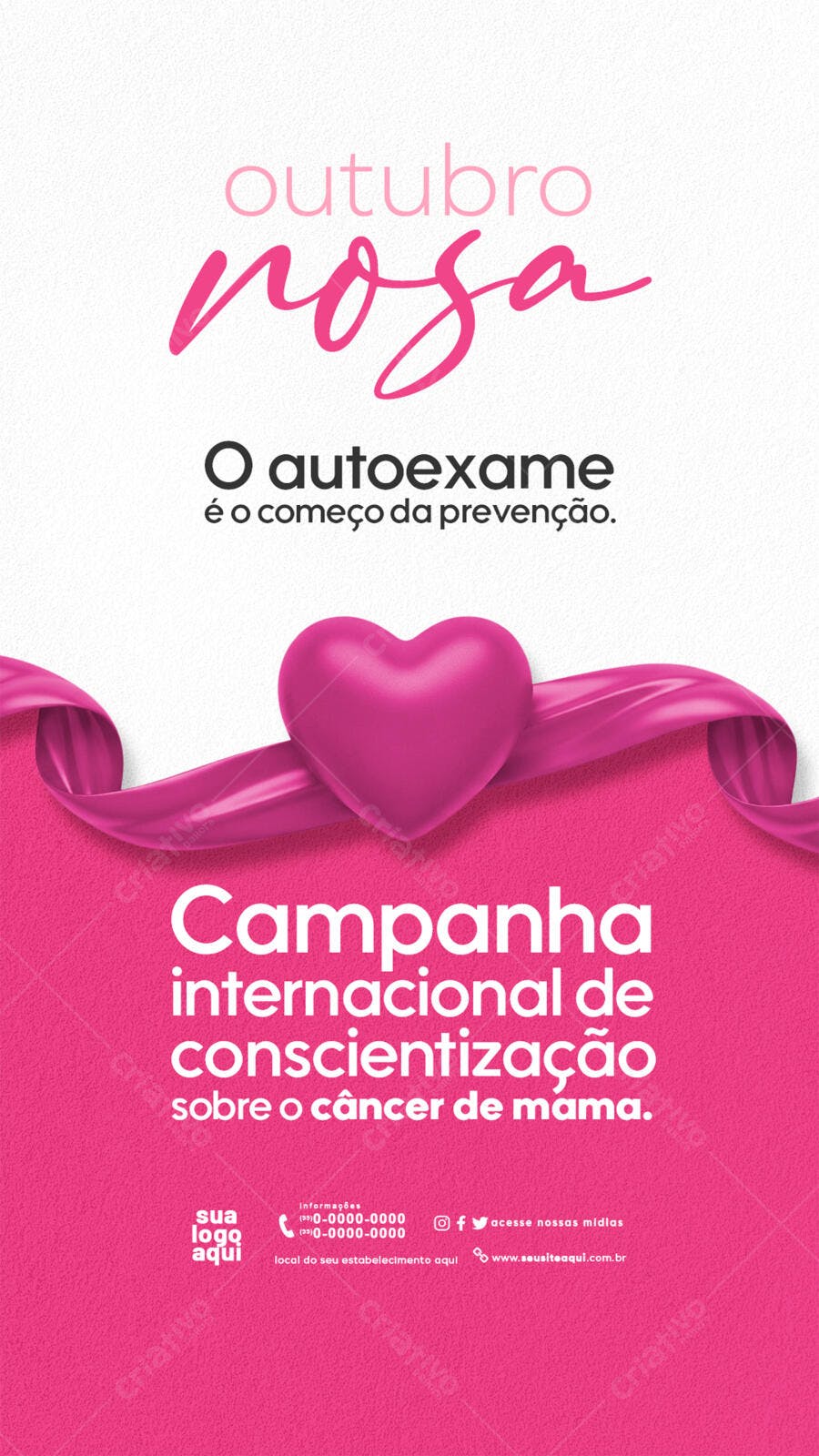 Flyer Outubro Rosa Conscientização Câncer de Mama PSD Editável