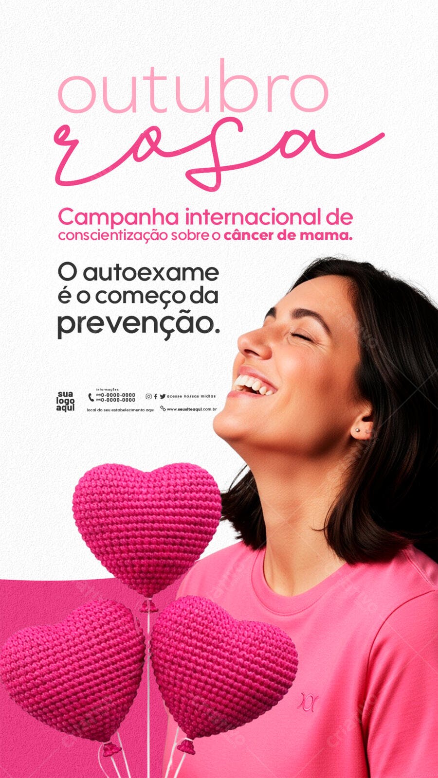 Post Outubro Rosa Campanha Conscientização Câncer de Mama PSD Editável