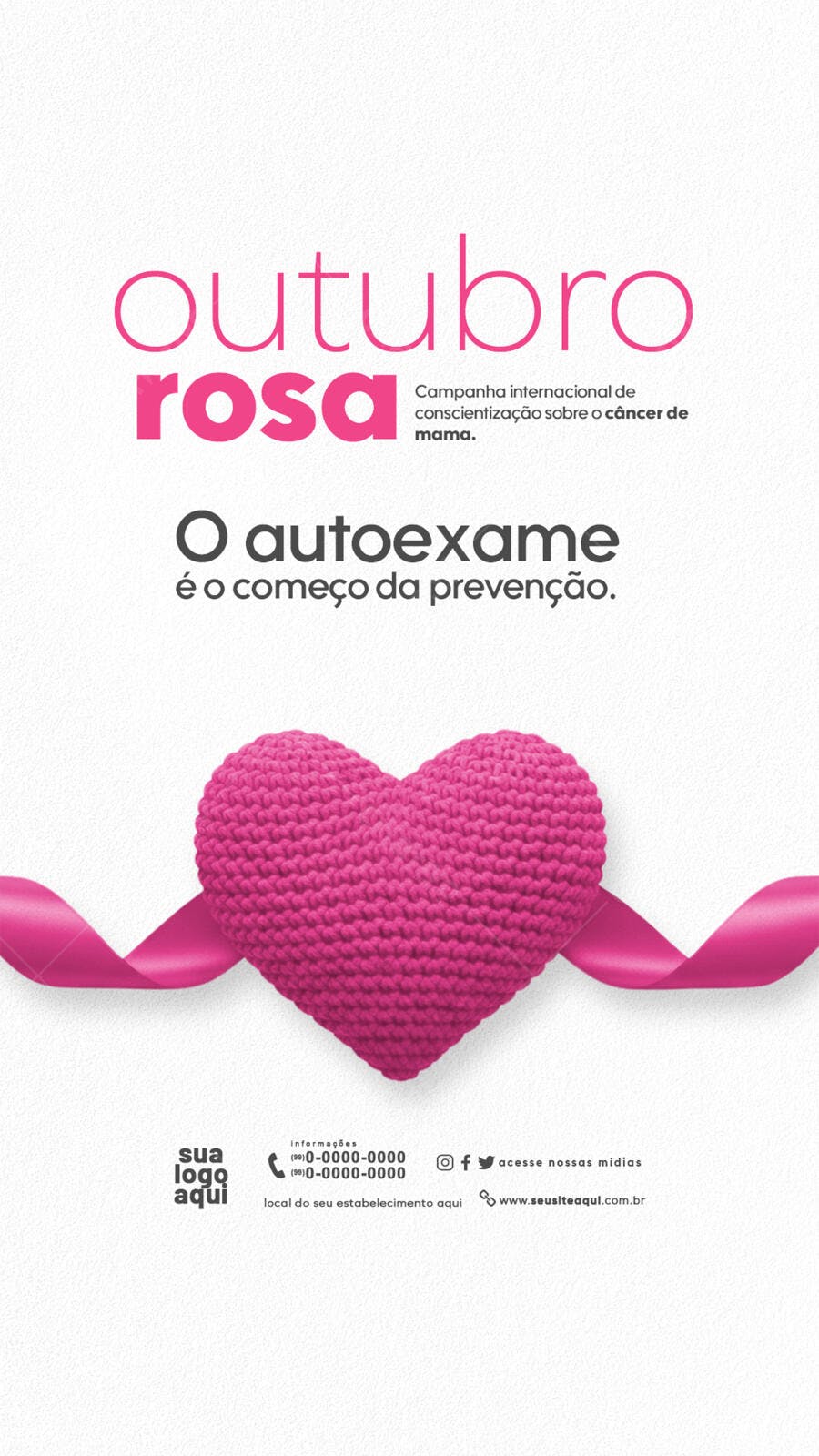 Flyer Outubro Rosa Campanha Câncer de Mama PSD Editável
