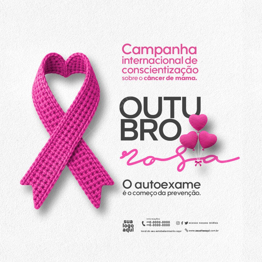 Flyer Outubro Rosa Conscientização Câncer de Mama PSD Editável