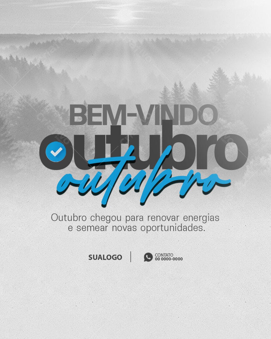 Flyer para Bem-vindo Outubro com Floresta Nebulosa PSD Editável