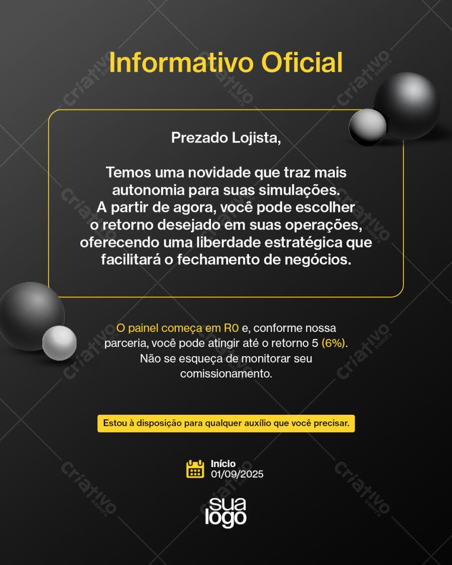 Comunicado Oficial para Lojistas Novidade Autonomia Negócios Psd Editável