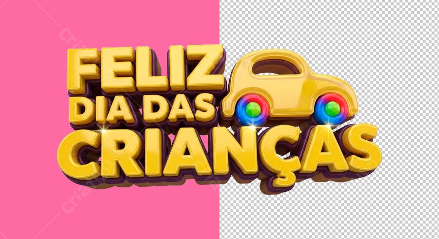 Flyer Feliz Dia das Crianças Carro Amarelo 3D PSD Editável