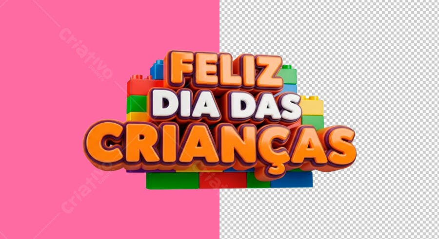 Título 3D de Feliz Dia das Crianças com Blocos Coloridos Psd Editável