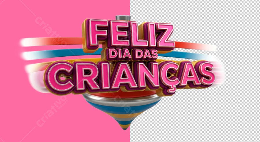 Título 3D de Pião para Feliz Dia das Crianças PSD Editável