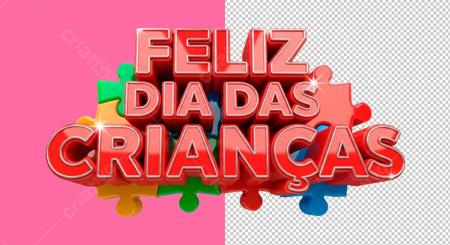 Flyer Feliz Dia das Crianças 3D com Puzzle PSD Editável