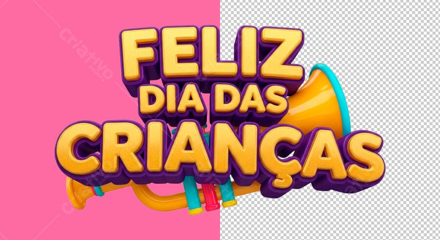 Texto 3D Feliz Dia das Crianças PSD Editável