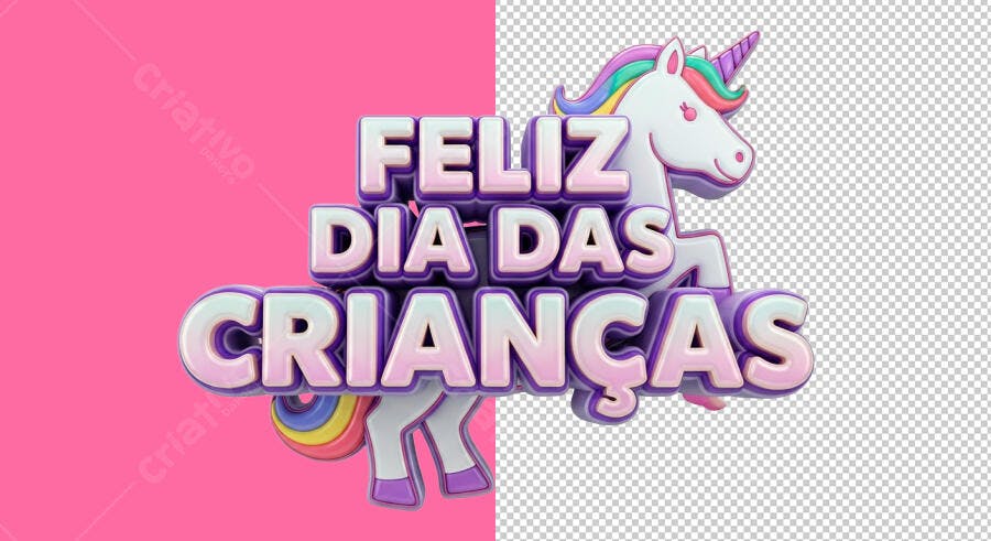 Arte Digital Feliz Dia das Crianças Unicórnio 3D PSD Editável