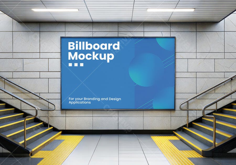 Mockup de Outdoor em Estação de Metrô com Escadarias Realista para Anúncios
