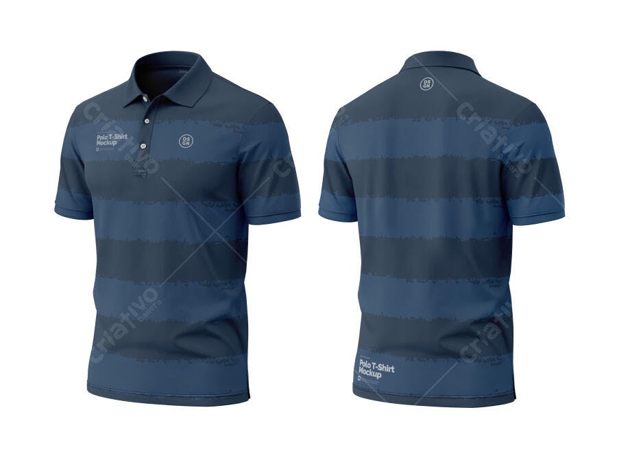 Mockup Realista de Camisa Polo Masculina Listrada em Tons de Azul Escuro