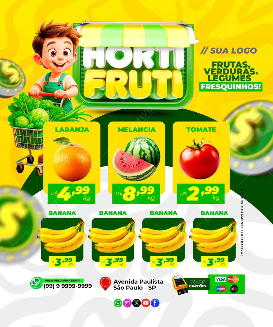 Flyer Hortifruti Ofertas de Frutas e Verduras PSD Editável