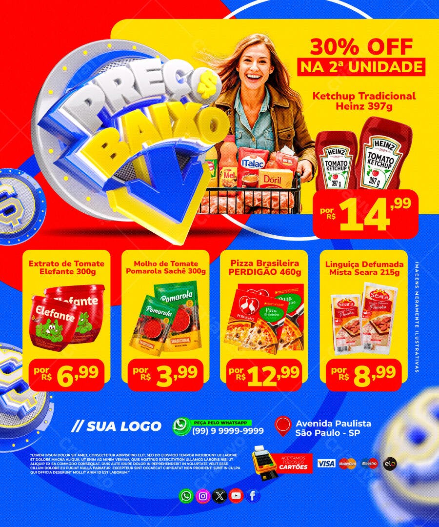 Flyer para Supermercado Preço Baixo PSD Editável