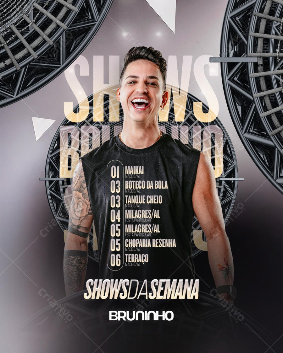 Flyer Shows da Semana Jovem Sorridente Bruninho PSD Editável