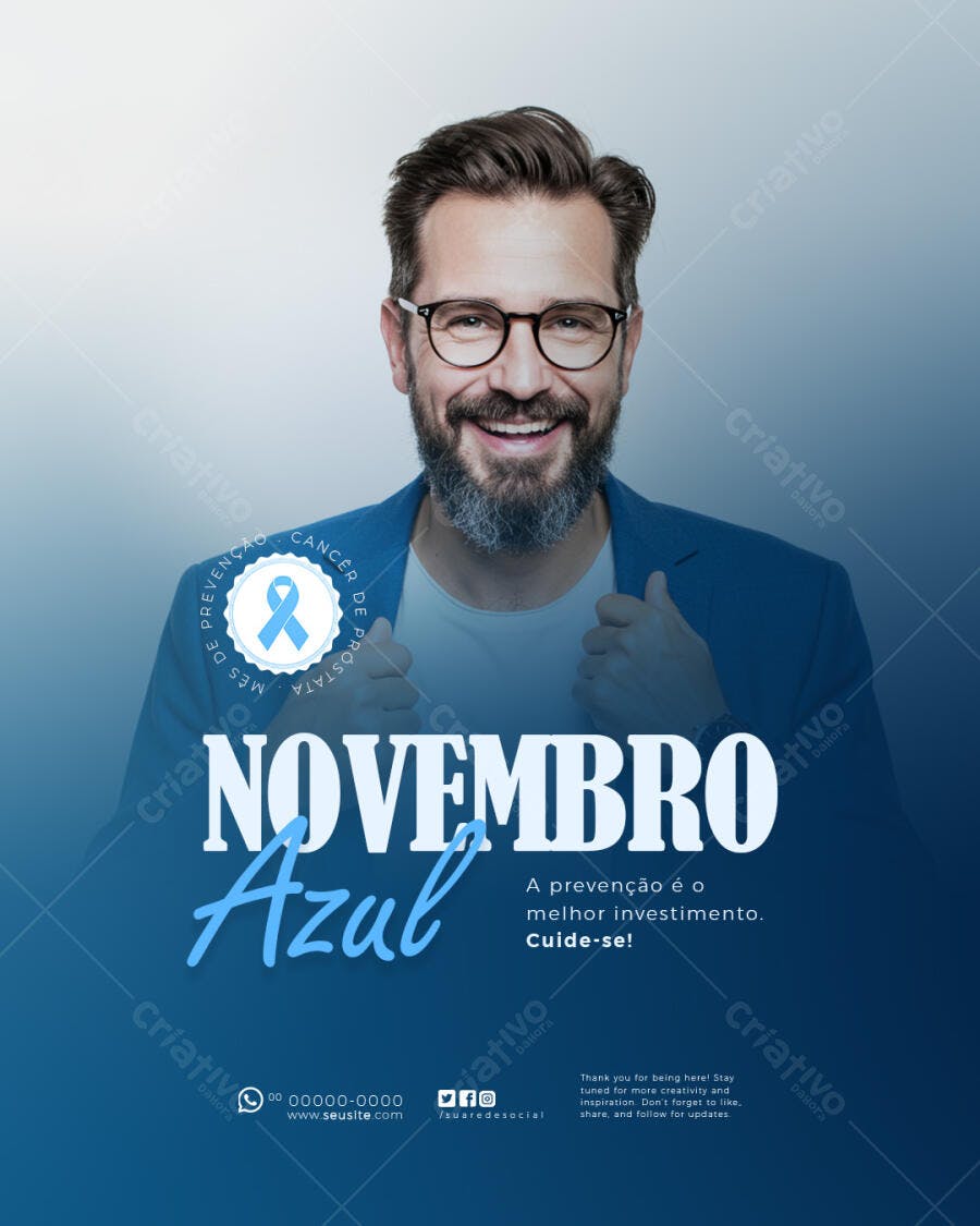 Post Redes Sociais Novembro Azul Prevenção Câncer de Próstata PSD Editável