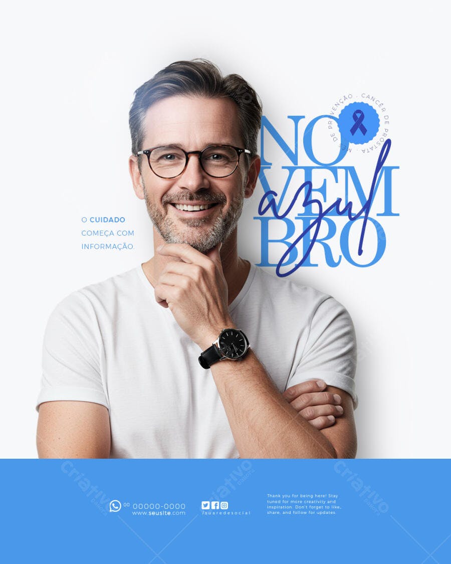 Post Novembro Azul Prevenção Câncer Próstata PSD Editável