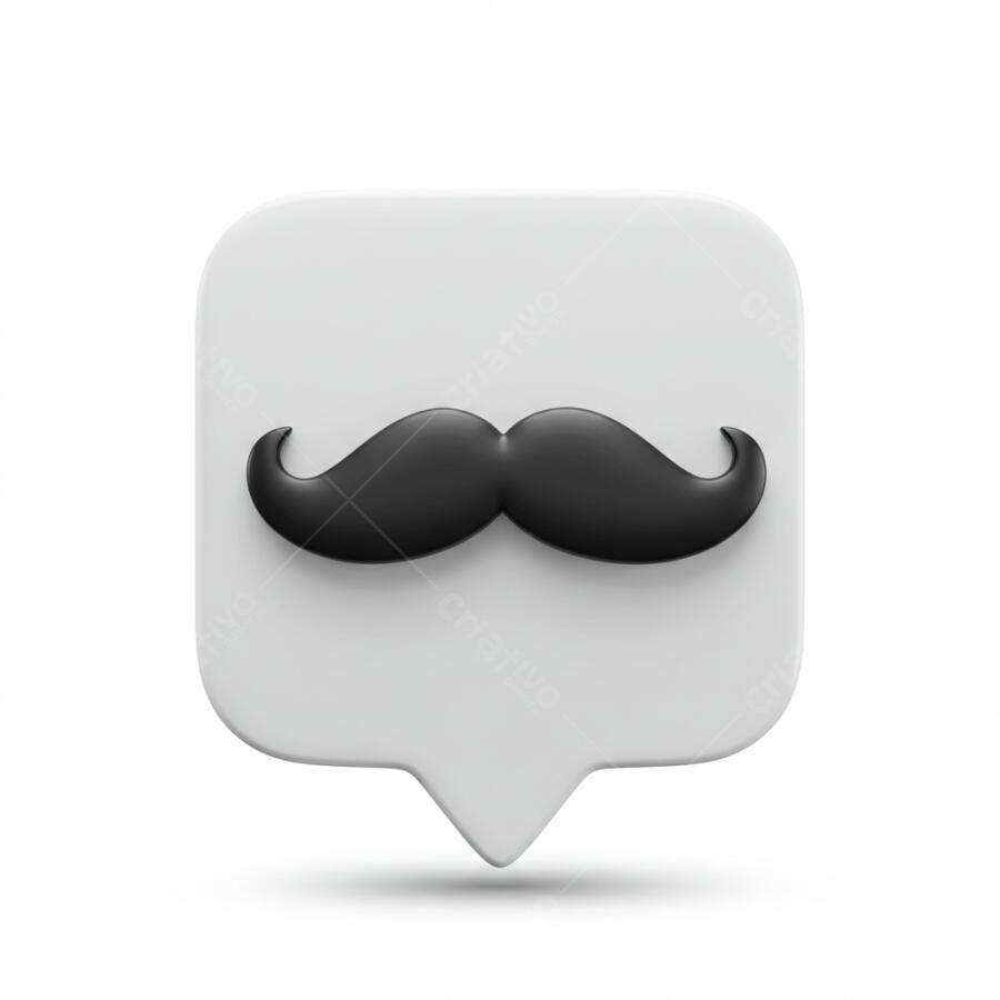 Bigode preto 3D em balão de fala branco ícone de comunicação Movember
